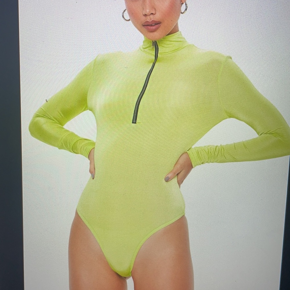 Lime Zip Front Neck Bodysuit - Missguided